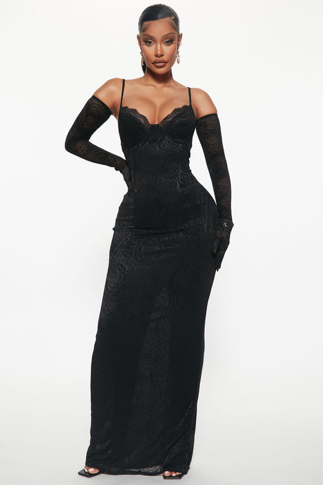 Portofino Gloved Lace Maxi Dress - Black