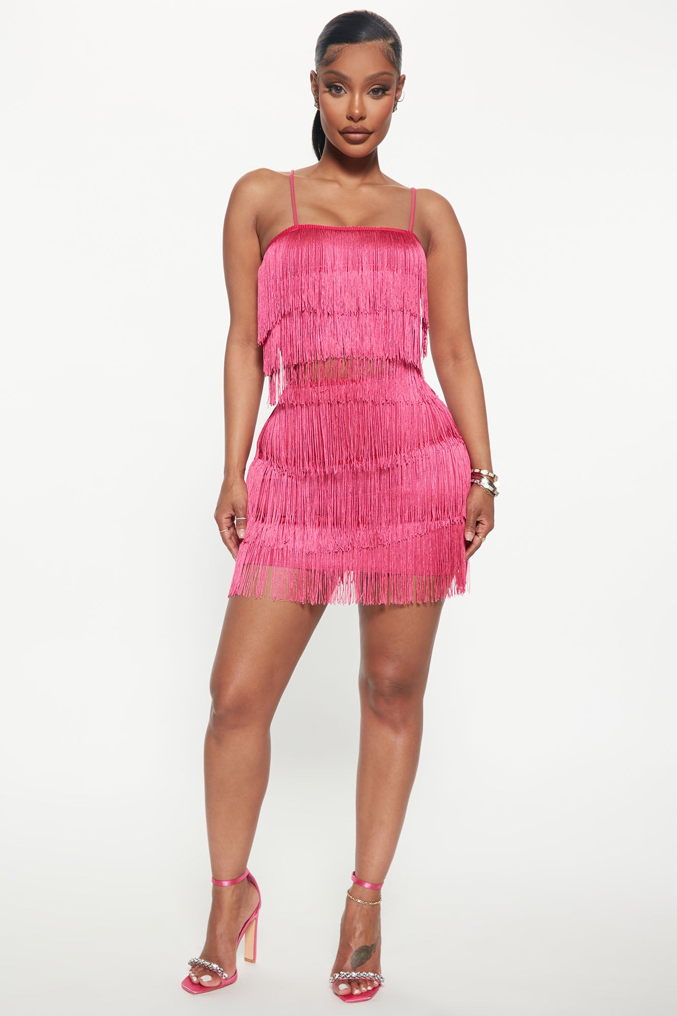 Fringe pink top jacket skirt set