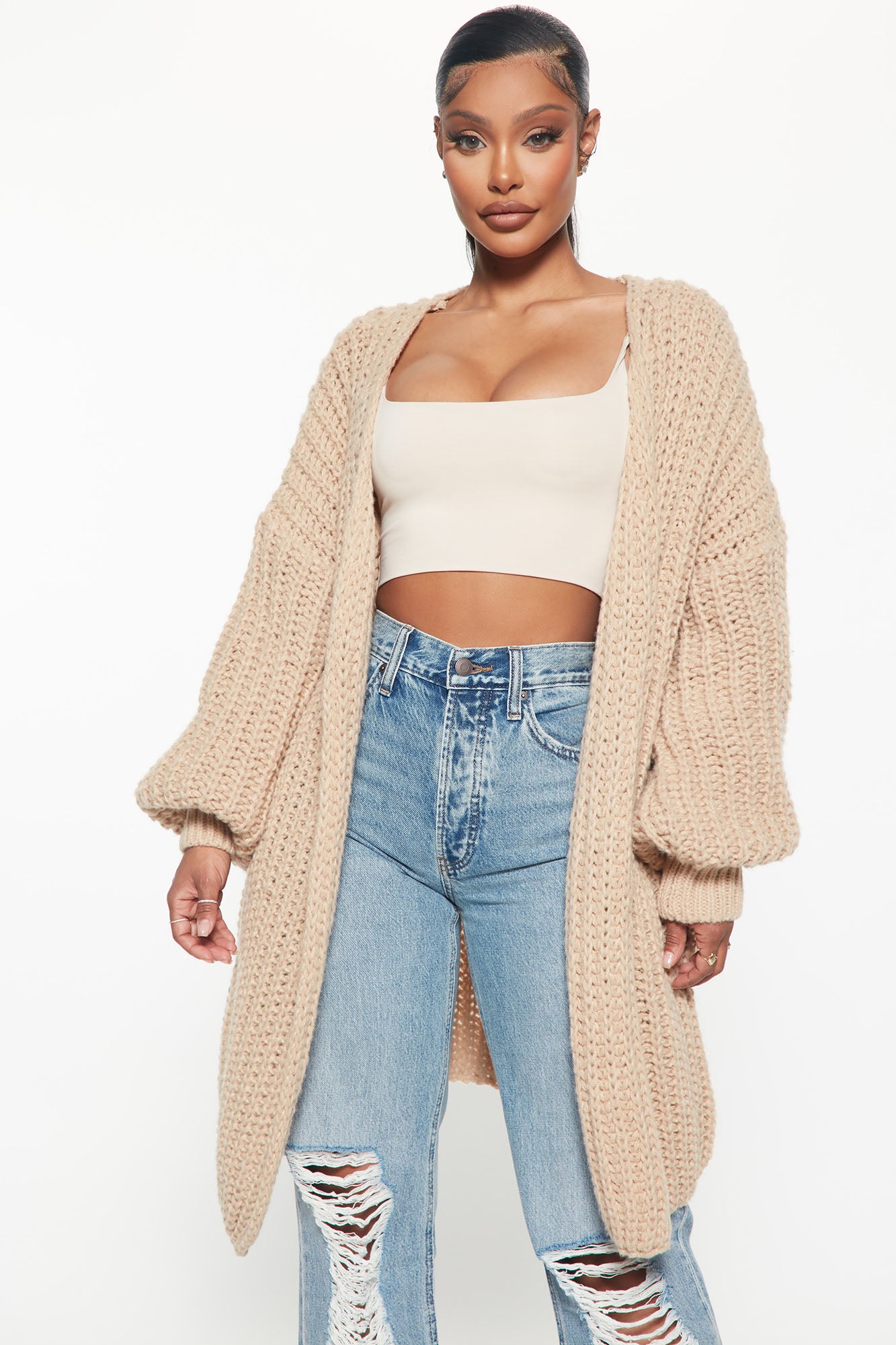 Real Love Open Front Cardigan - Taupe, Fashion Nova, Sweaters