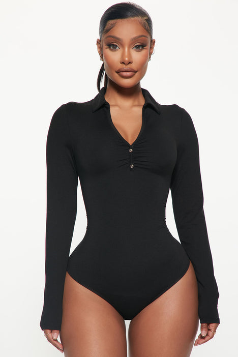 Nia Long Sleeve Bodysuit - Black, Fashion Nova, Bodysuits