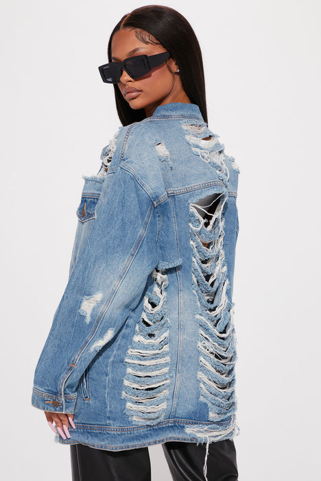 Jean jacket ripped sale womens