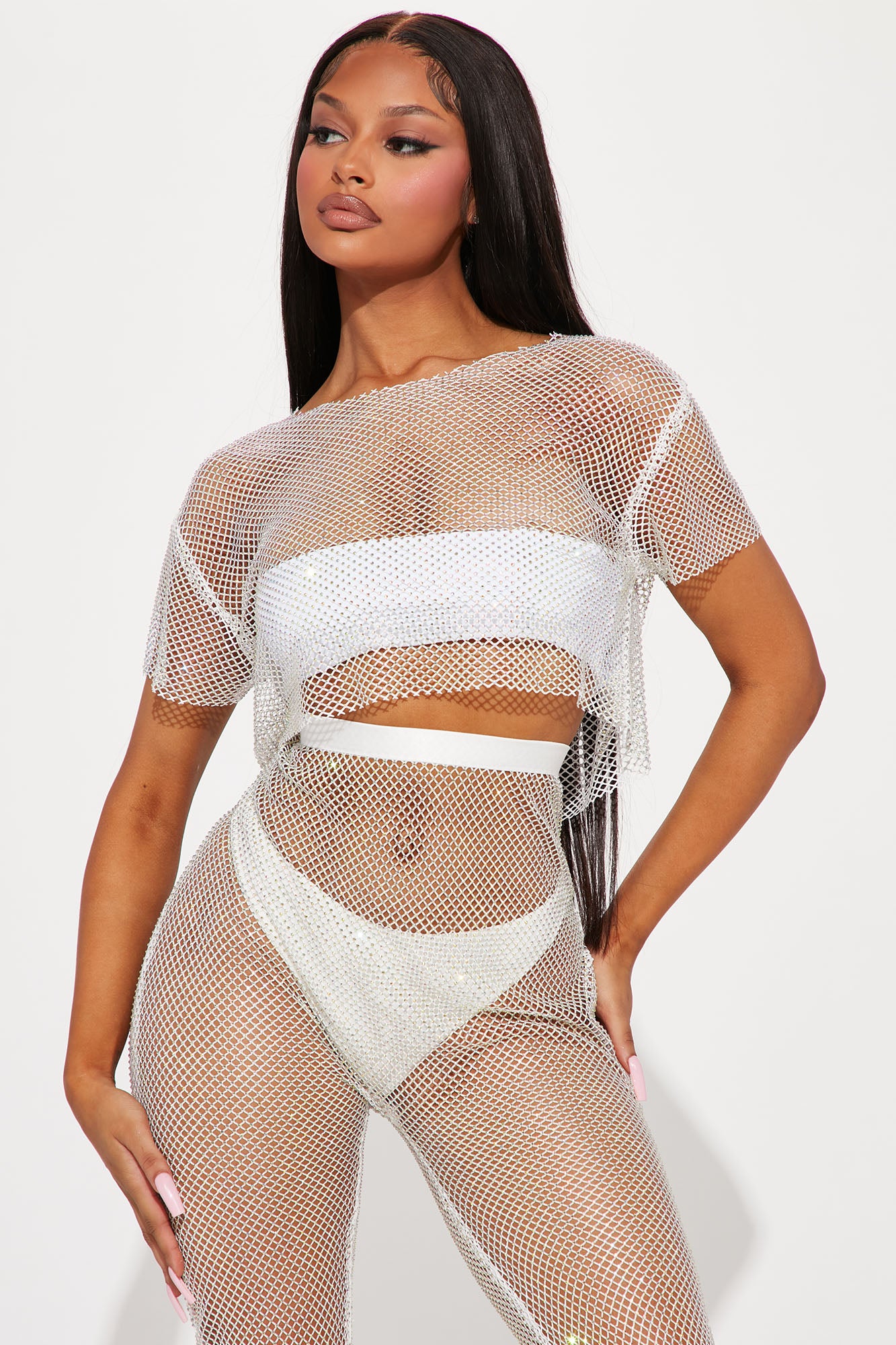 Amanza Rhinestone Mesh Crop Top - White | Fashion Nova, Knit Tops | Fashion  Nova