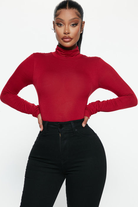 Pamela Turtle Neck Long Sleeve Bodysuit Red Fashion Nova