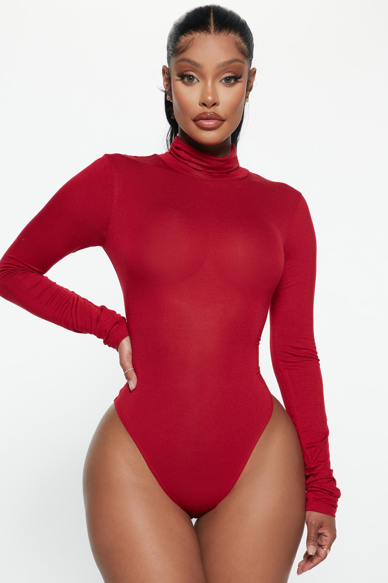 Pamela Turtle Neck Long Sleeve Bodysuit - Red