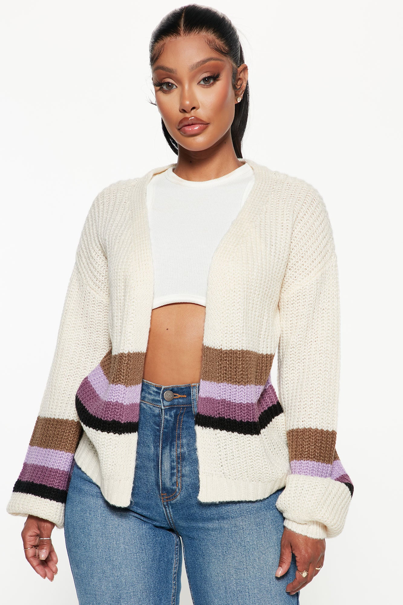 Purple open cheap front cardigan
