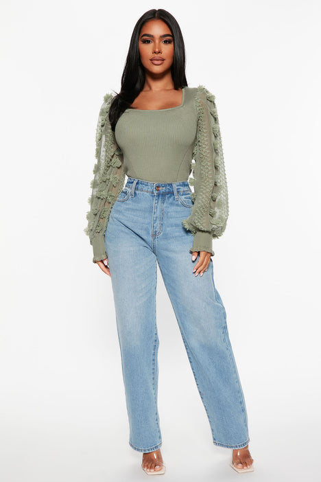 Flirty Flowers Puff Sleeve Pullover Sage Fashion Nova