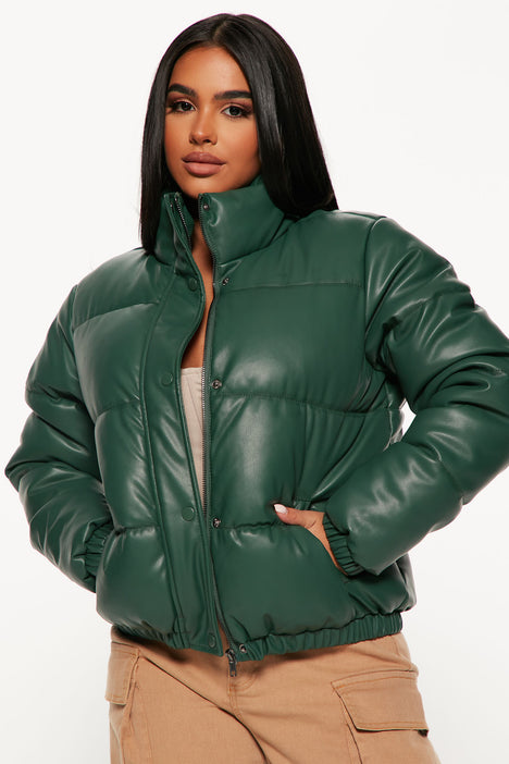 Upgrade You Faux Leather Puffer Jacket Hunter Fashion Nova