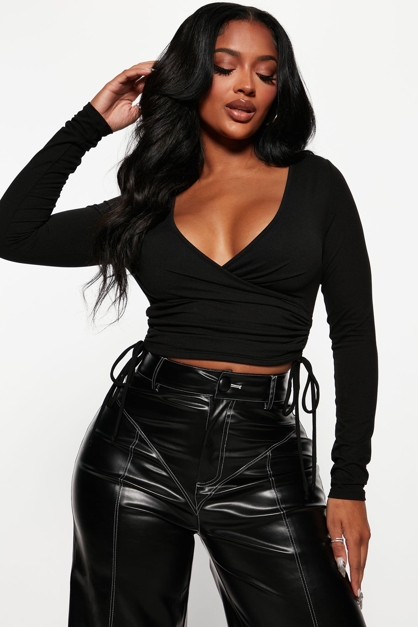 Long Sleeve Crop Top Black