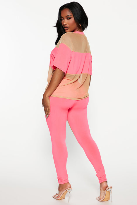 Into You Mesh Legging Set - Neon Pink