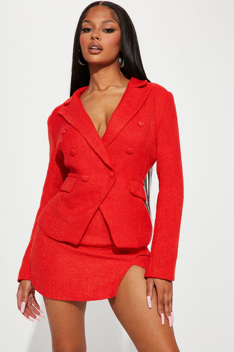 Red skirt and blazer set new arrivals