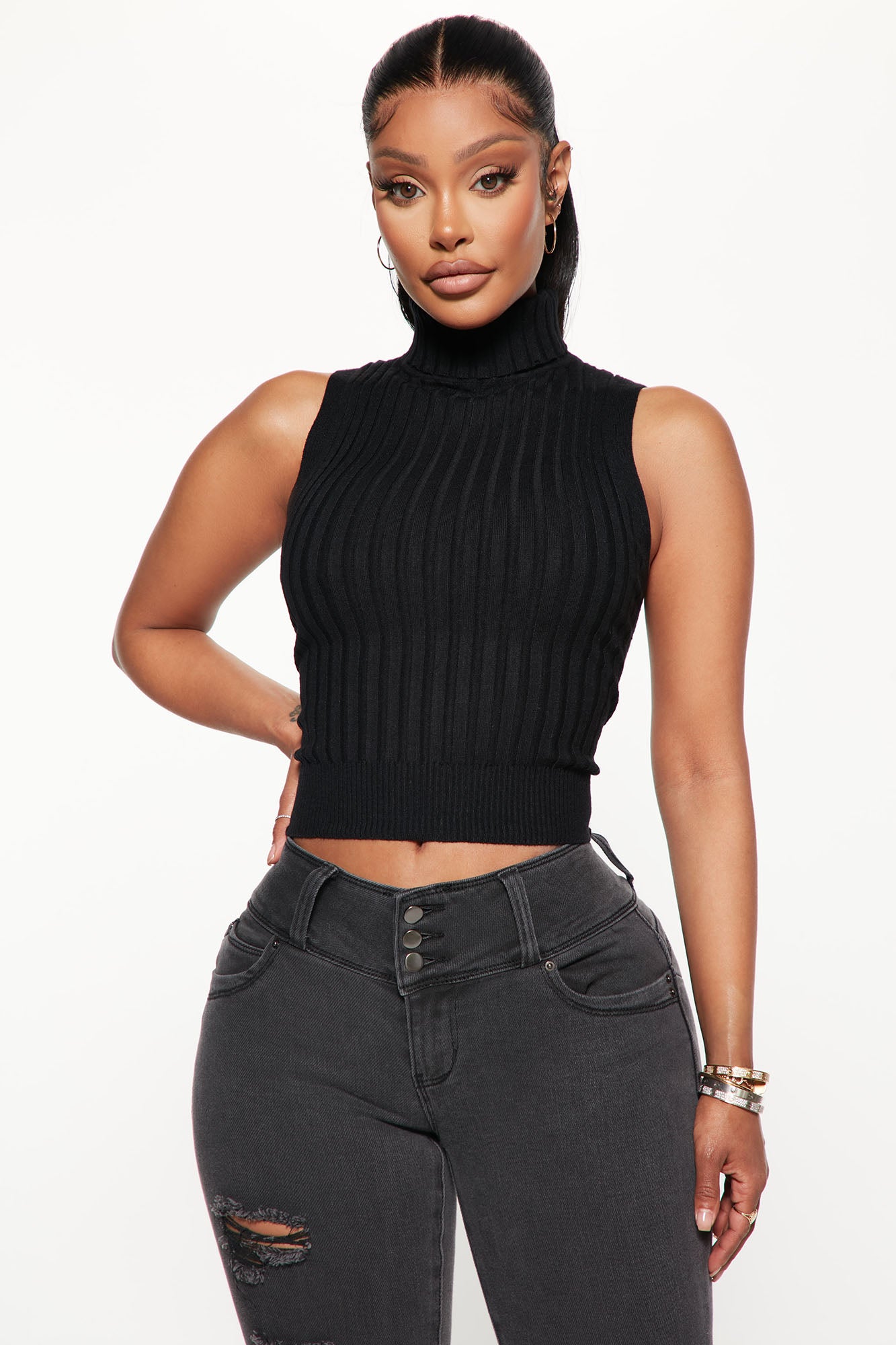 Tangled Up Ribbed Turtleneck Sweater Tank - Black, Fashion Nova, Sweaters