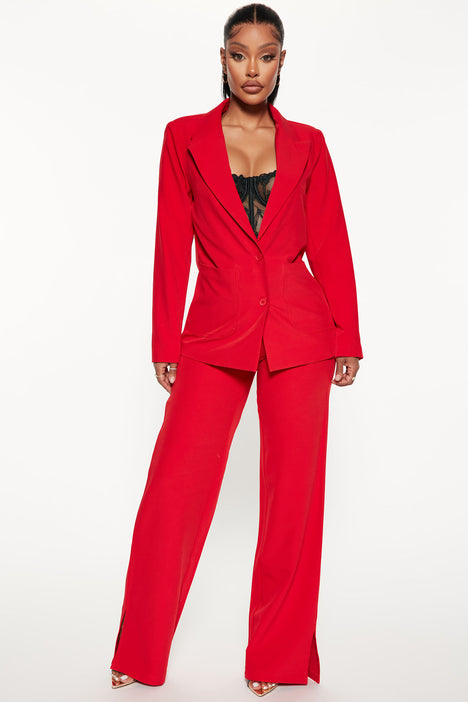 Working Hard Blazer Pant Set Red