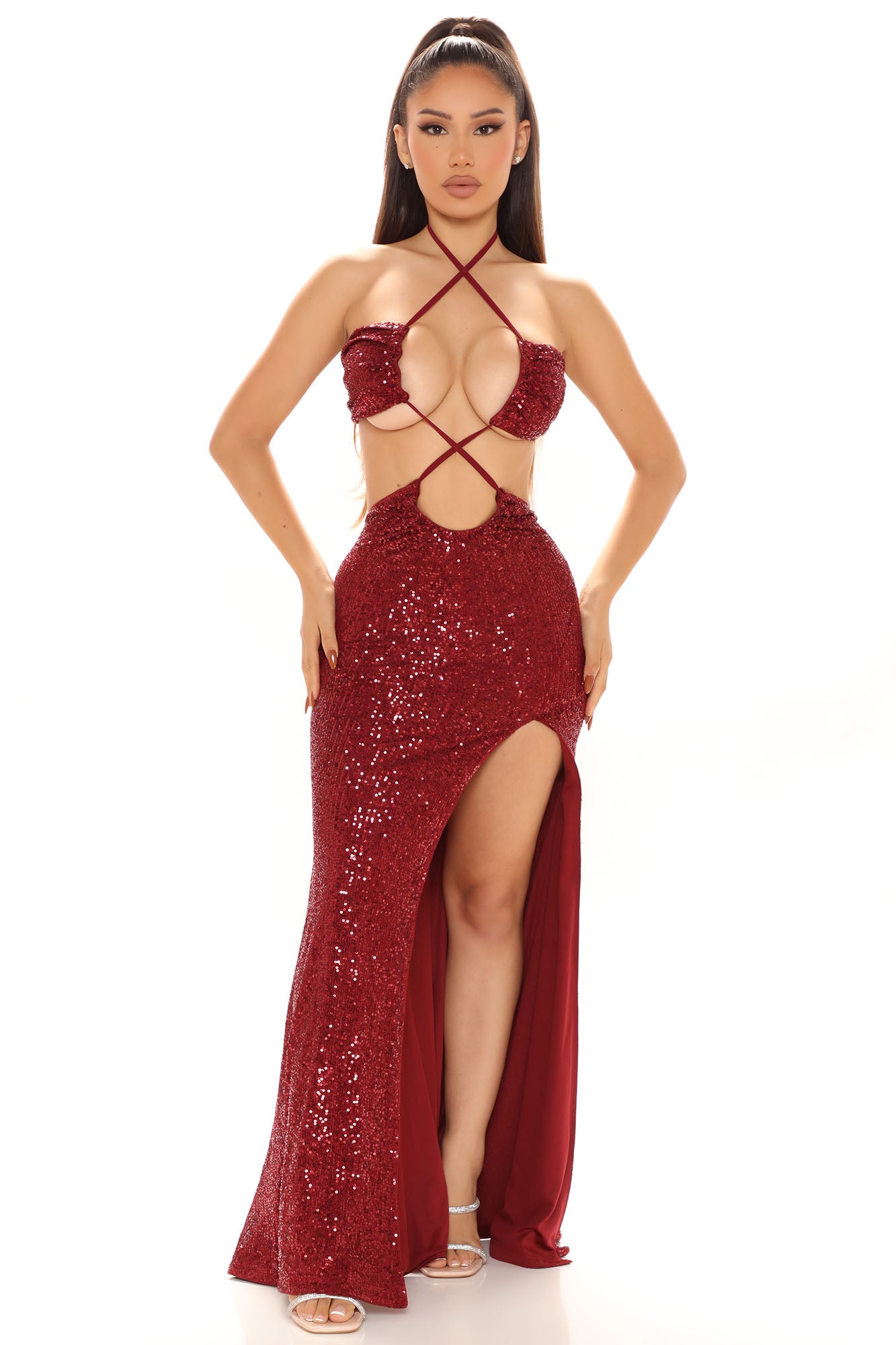 Fashion nova 2025 burgundy sequin dress