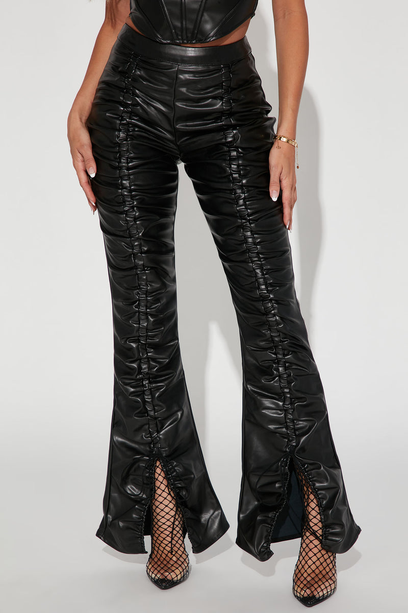 Caught Up Ruched Faux Leather Pant 32 - Black | Fashion Nova, Pants ...