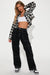 Push Your Buttons Cropped Plaid Top - Black/White
