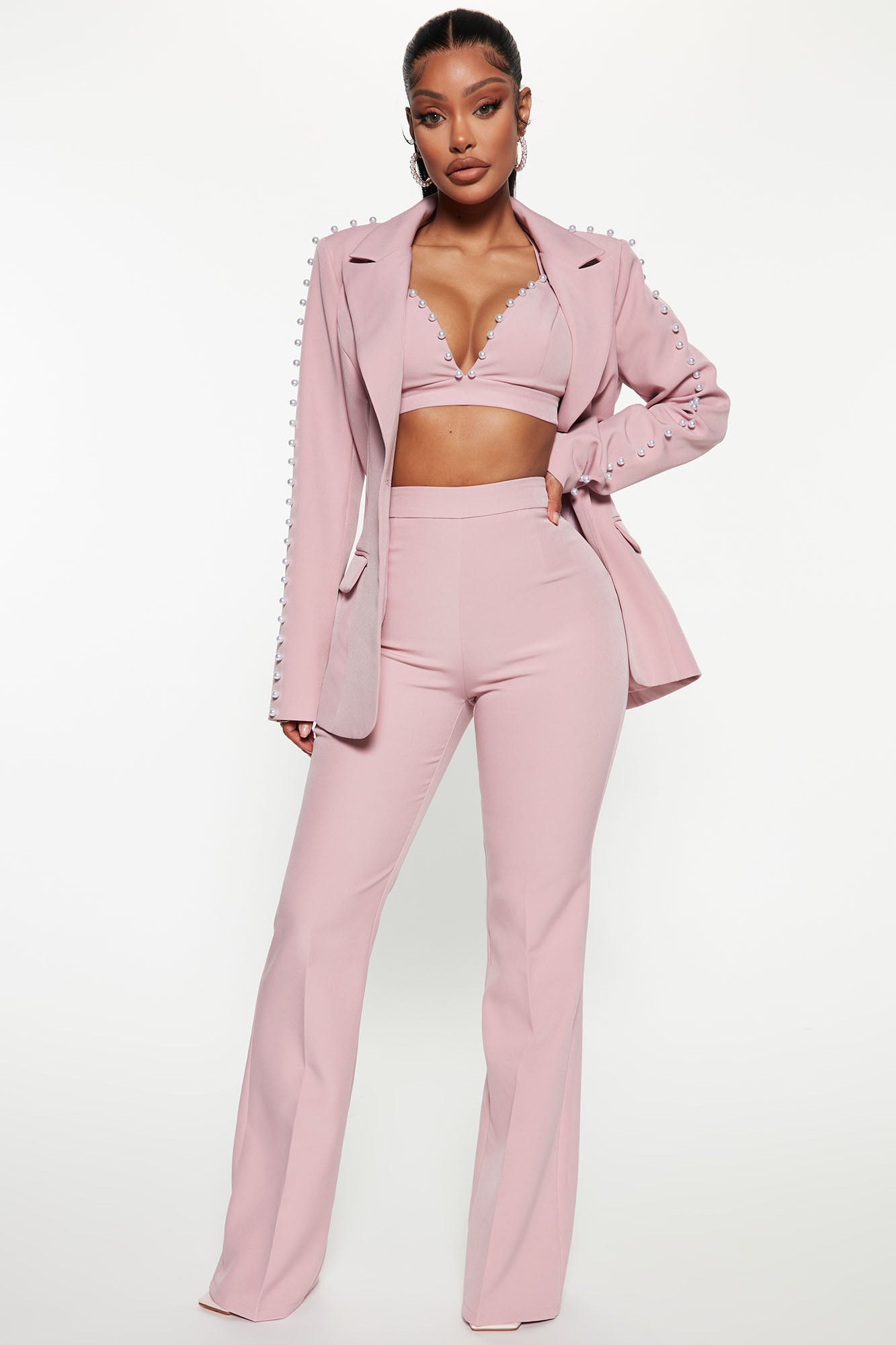 Pamela Pearl 3 Piece Blazer Pant Set - Blush