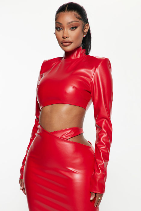 Red leather new arrivals clothes