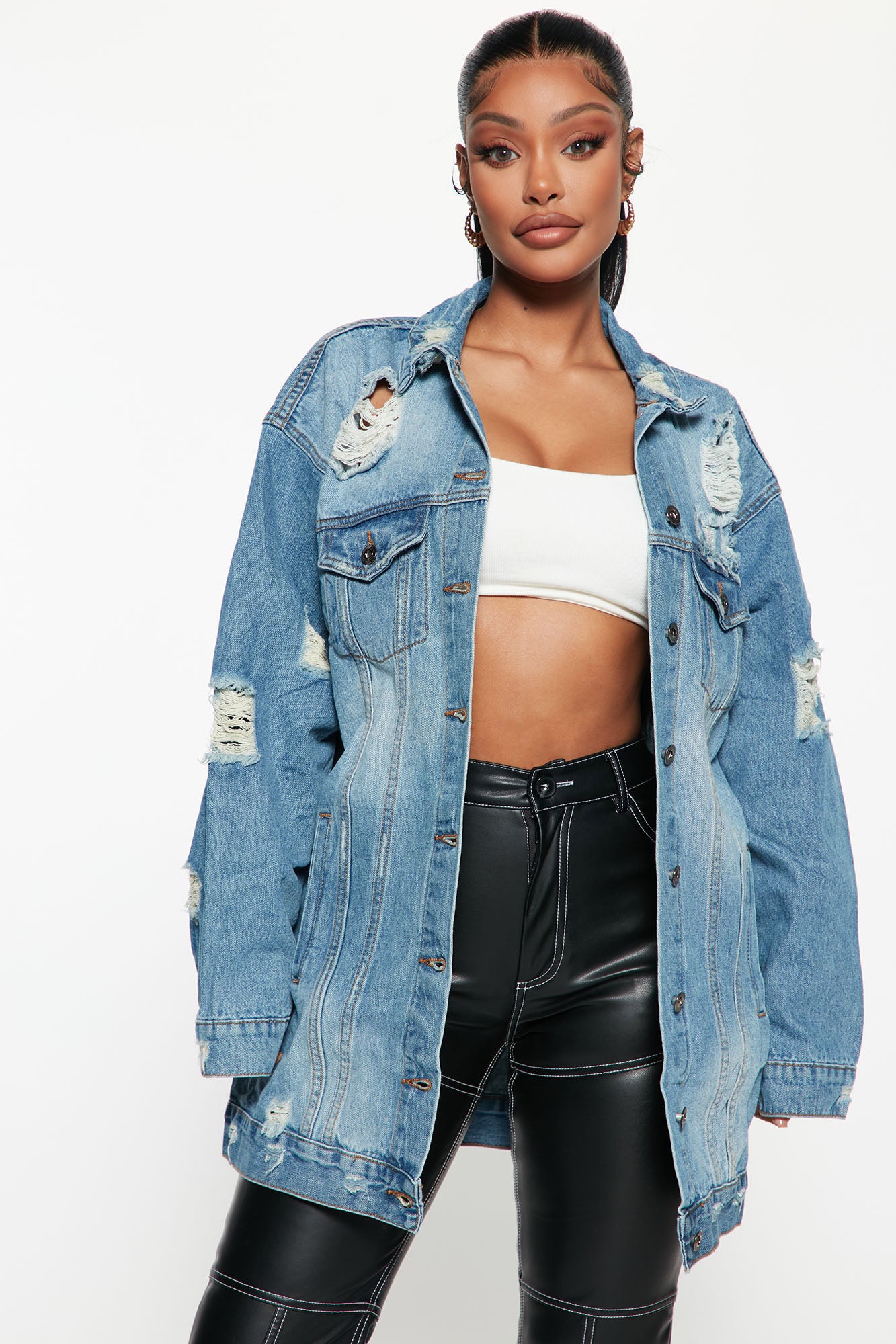 Miss Stressed Denim Jacket - Medium Wash