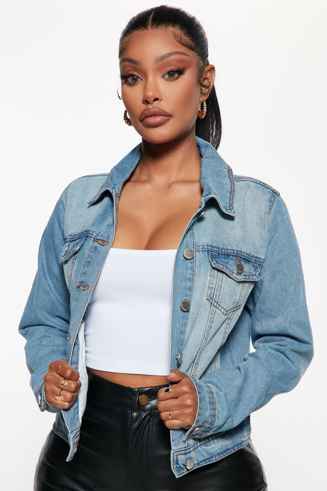 Whats My Name With Faux Leather Sleeve Denim Jacket - Vintage Blue Wash, Fashion Nova, Mens Jackets