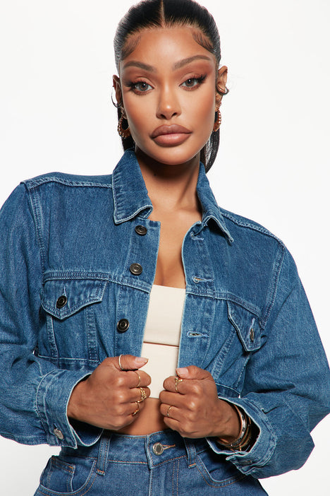 Cropped denim oversized jacket online