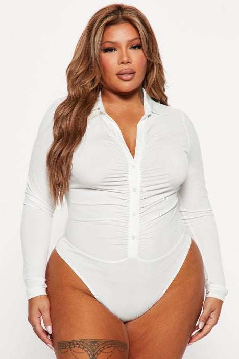 Cut The Check Ruched Bodysuit Off White