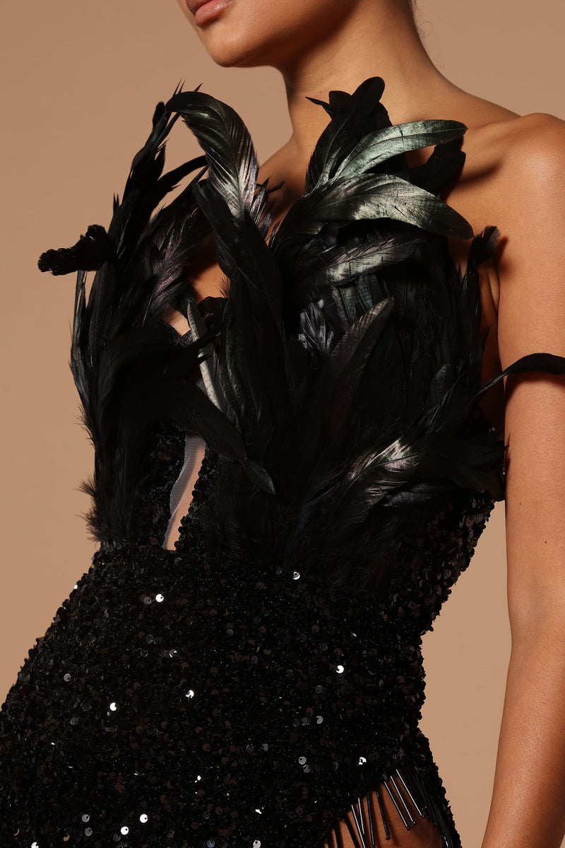 Angelina Feather Sequin Maxi Dress - Black | Fashion Nova, Luxe ...