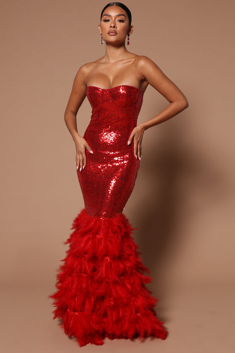 Fashion nova red prom dresses on sale