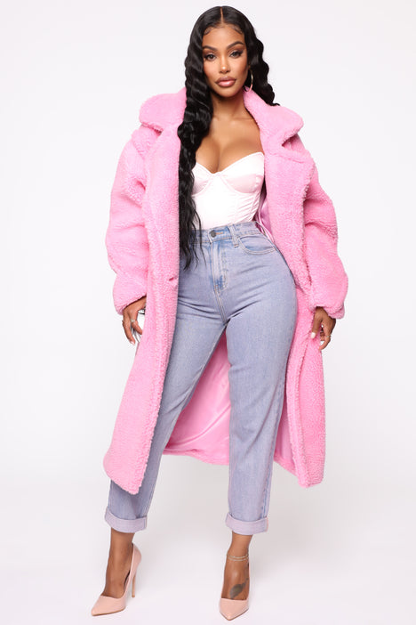 Pink faux fur sales plus size