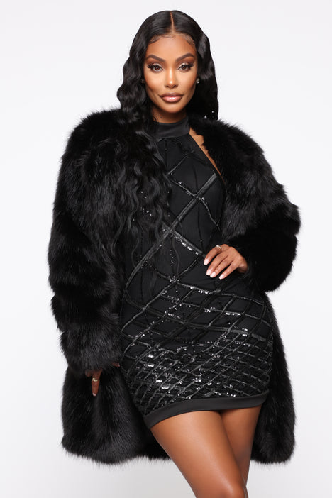 Fashion nova shop black fur coat