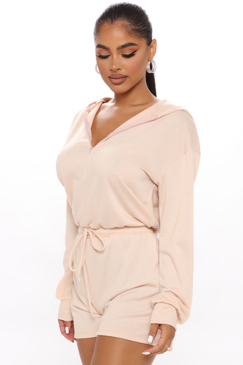 Nude print puff sleeve brunch romper dress ~~~ xs/s