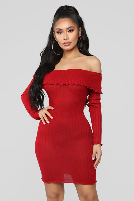 Fashion nova red deals off the shoulder dress