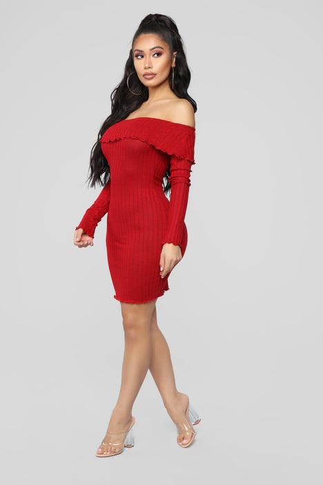Fashion nova red top off the shoulder dress