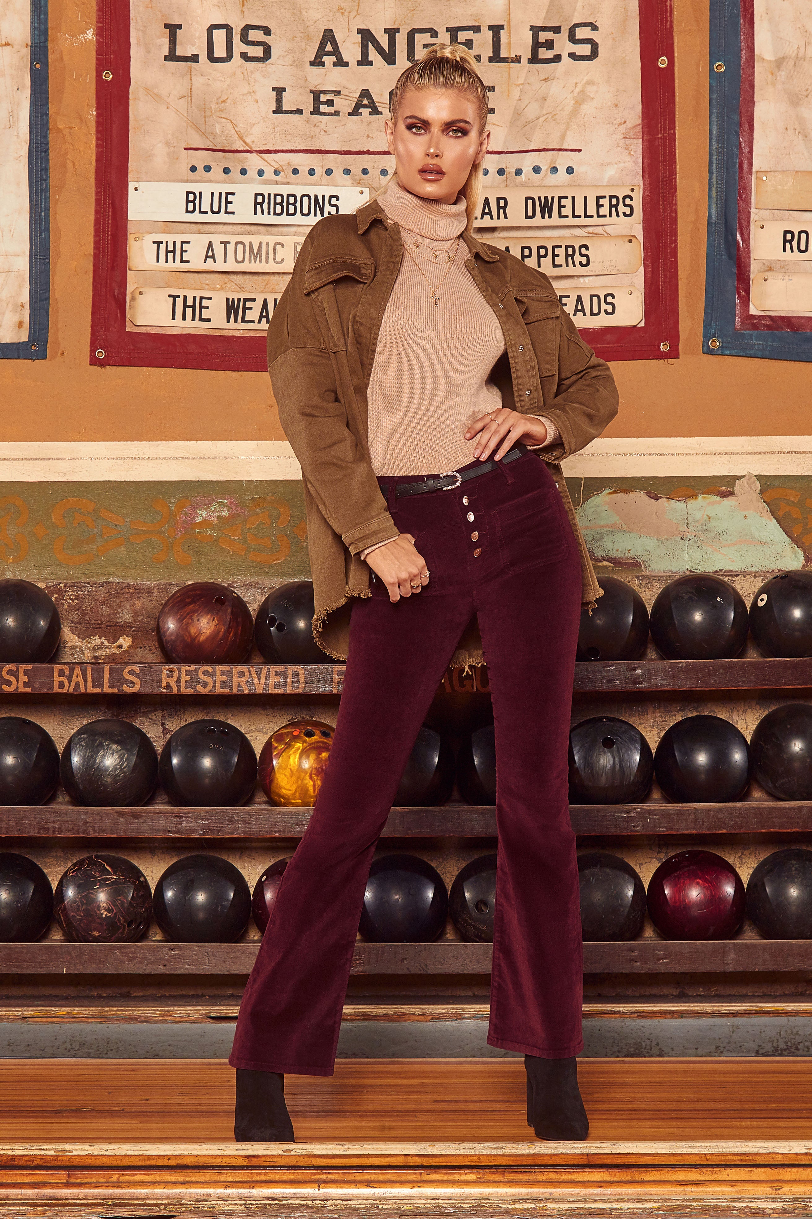 Burgundy corduroy flare pants store