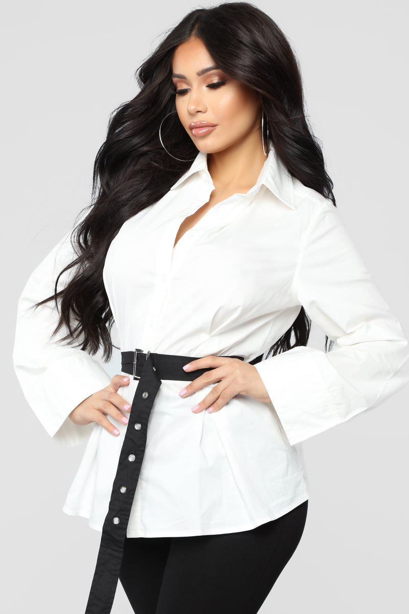 Better Work It Belted Shirt - White | Fashion Nova, Shirts & Blouses ...