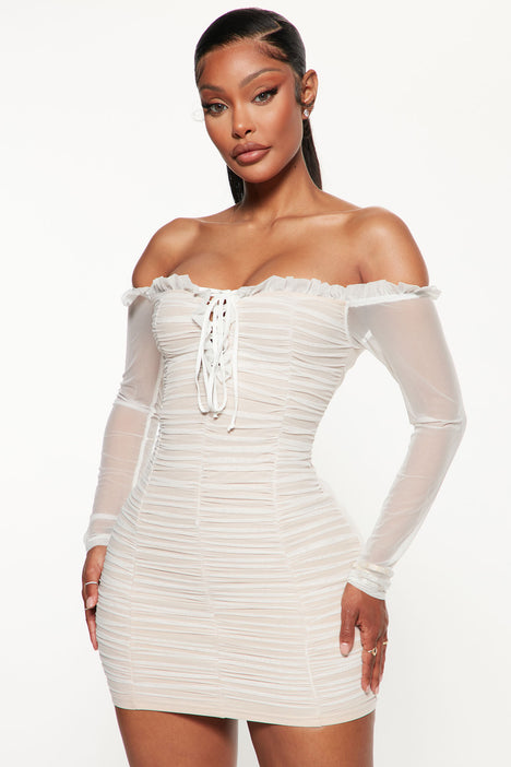 Fashion nova white dress long on sale sleeve