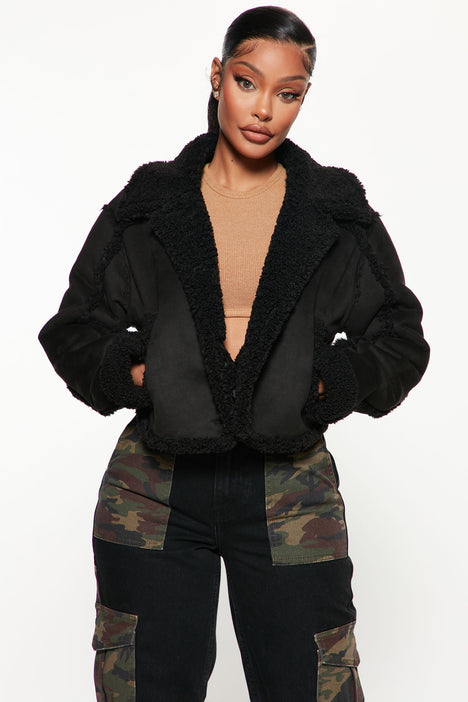 Faux Suede Jacket, Black