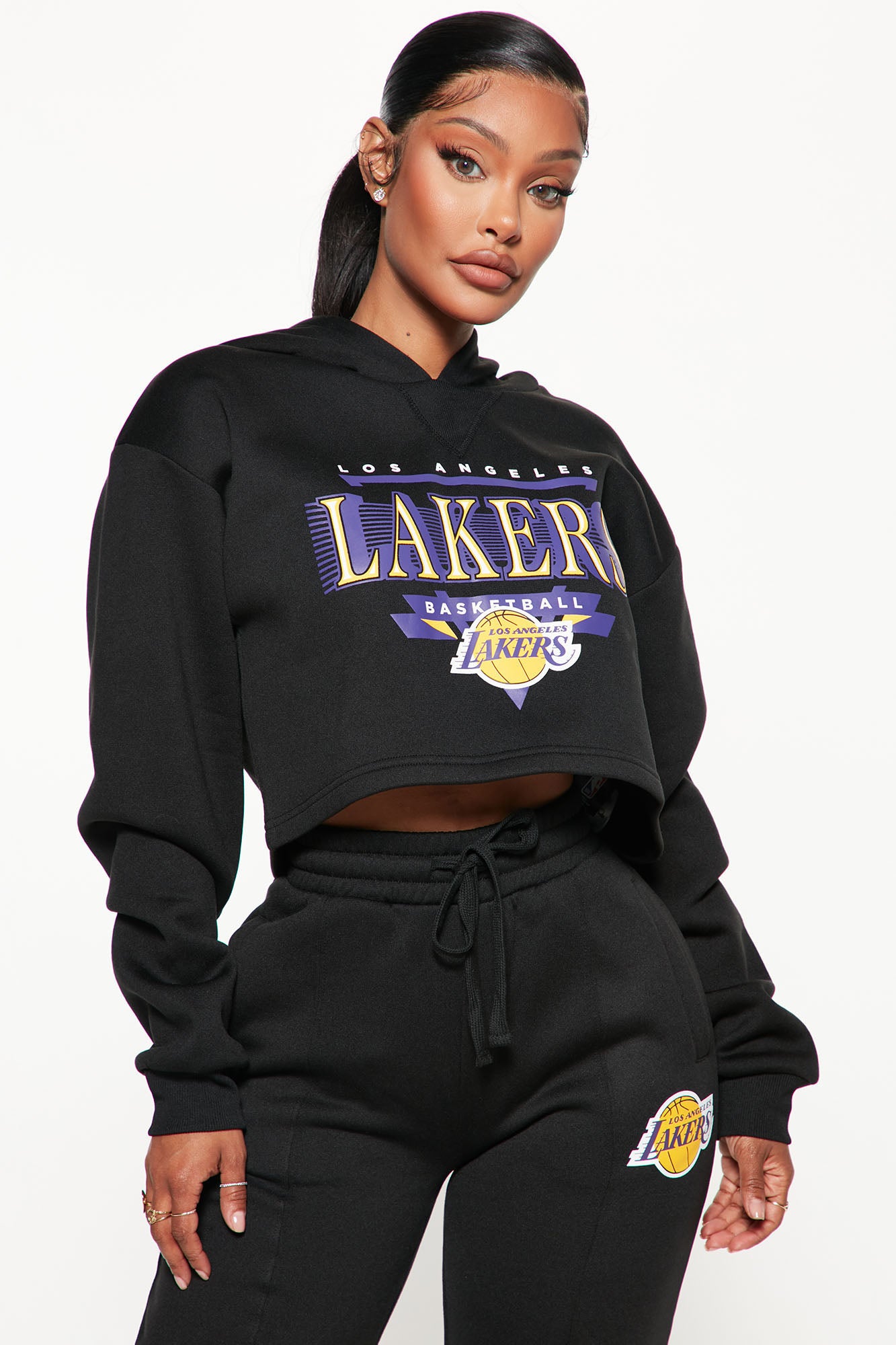 Lakers Cropped Hoodie Black