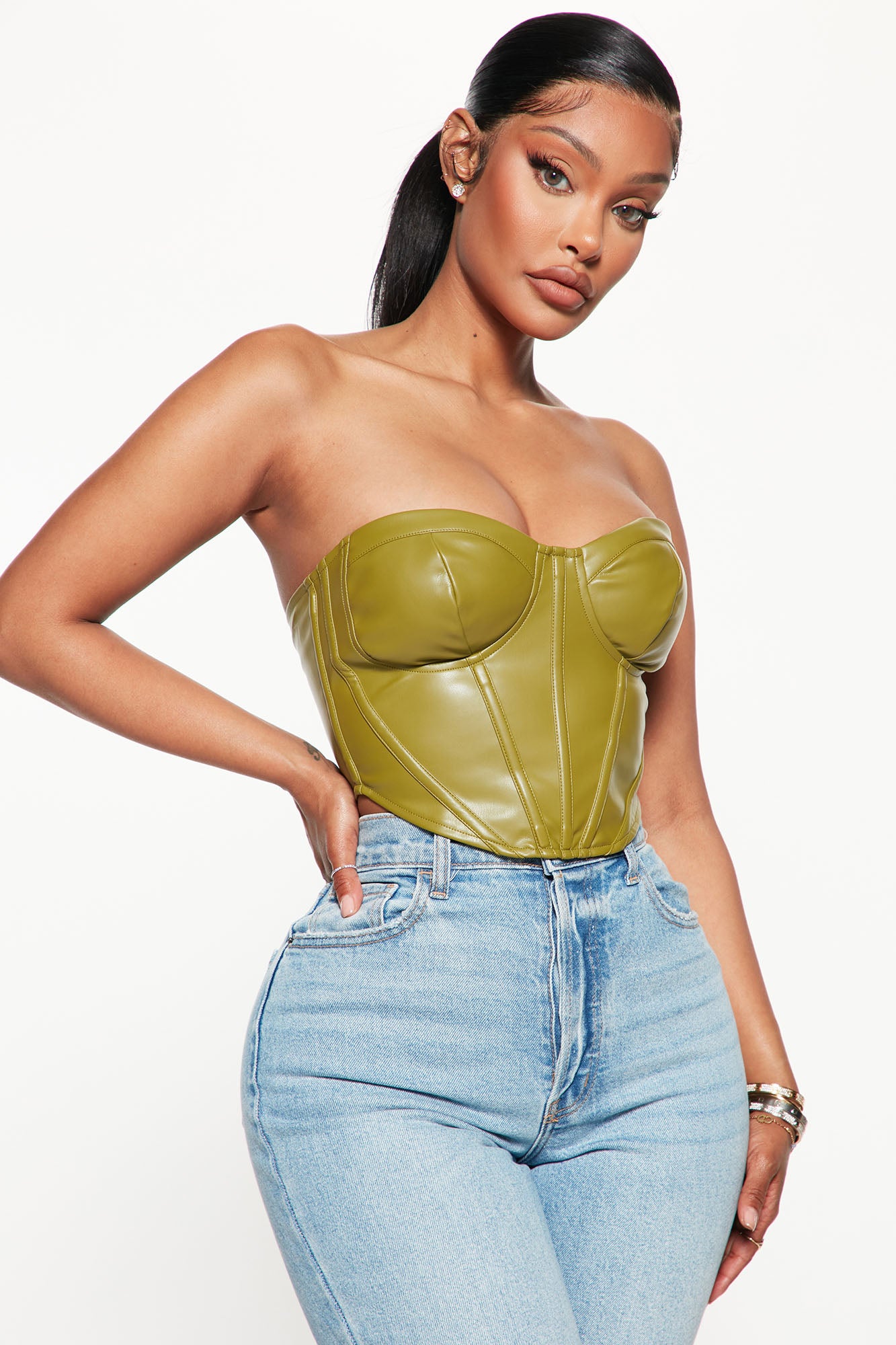 Jade Faux Leather Bustier - Olive