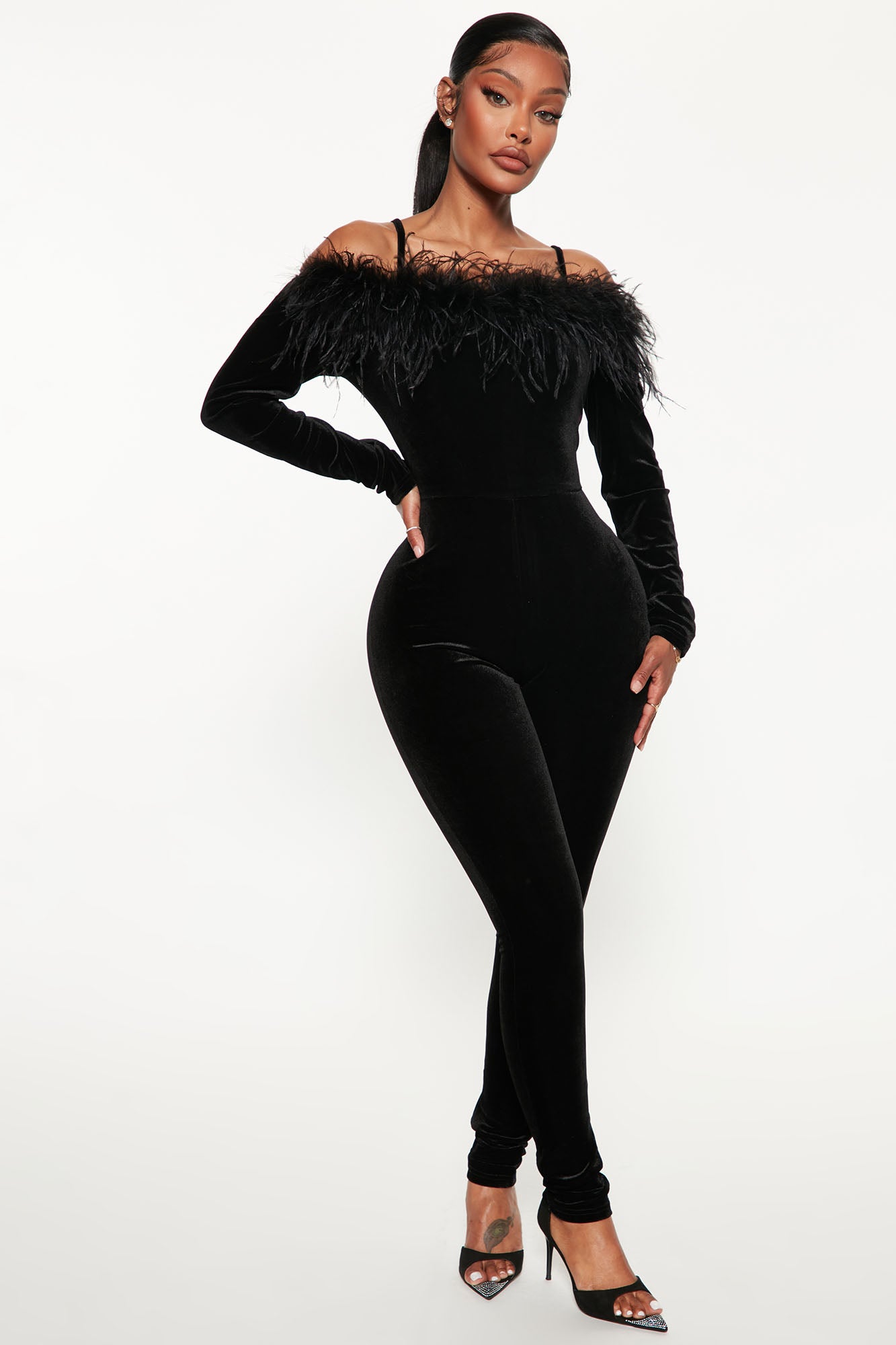 Black off the store shoulder jumpsuit fashion nova