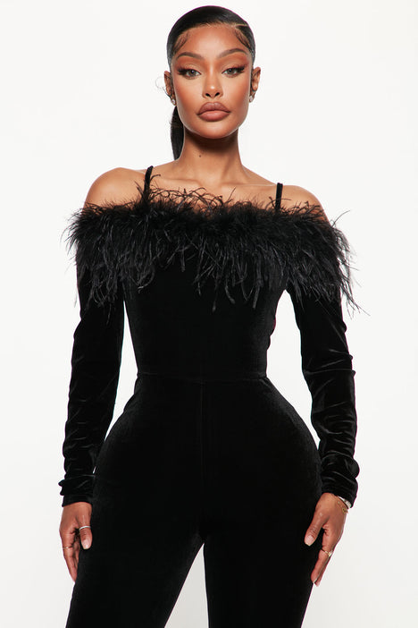 Off the shoulder shop velour jumpsuit