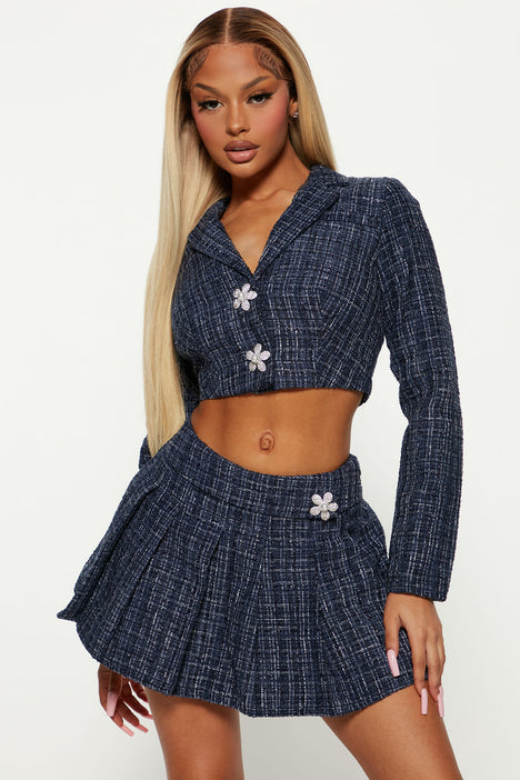 Tweed skirt sales navy blue