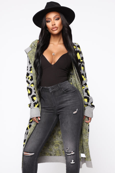 Dangerously Beautiful Leopard Cardigan - Yellow, Fashion Nova, Sweaters