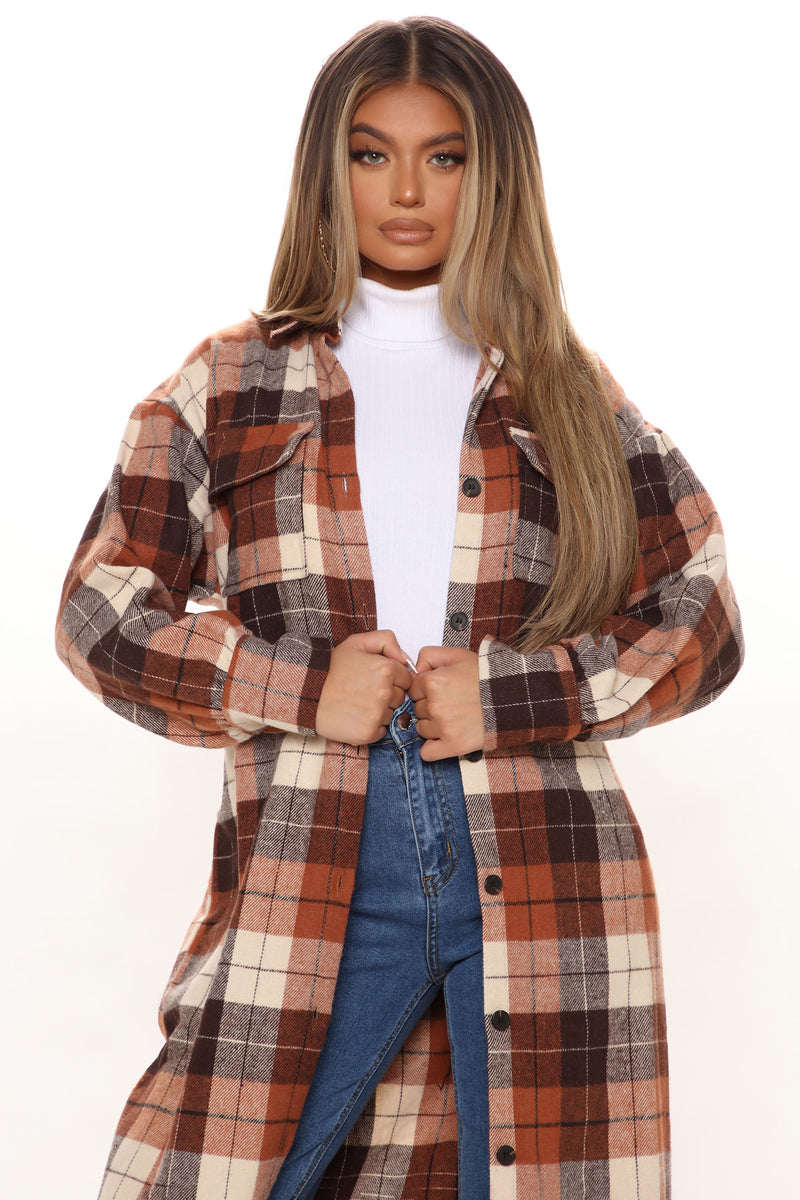 Rust Shacket Woman Back To Reality Shacket - Rust/combo | Fashion Nova, Jackets & Coats ...