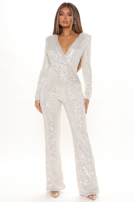 Samantha Sequin Jumpsuit Silver