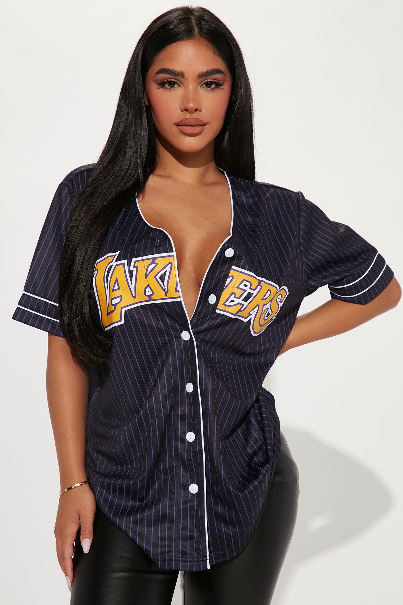 Lakers Button Down Fashion Top Black combo