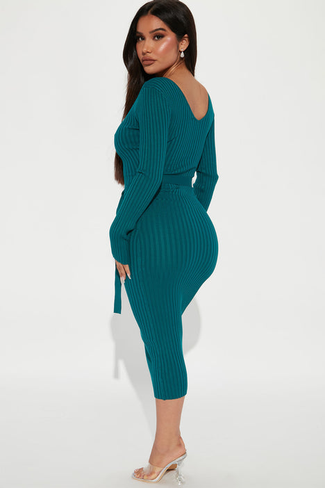 Autumn Calls Sweater Midi Dress Teal