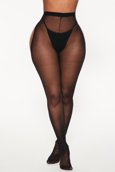 Too Wild To Tame Open Back Sheer Tights - Black