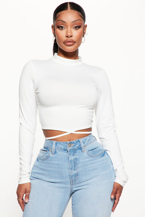 White cropped long sleeve on sale