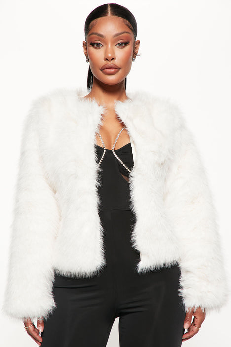 Ivory faux fur jacket clearance