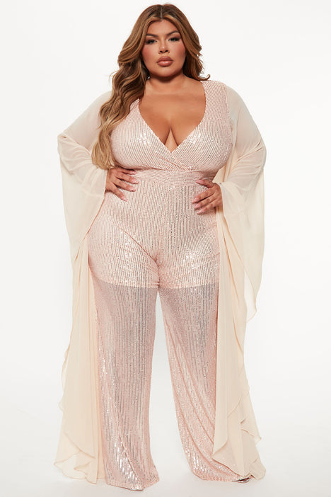 Rose gold sequin jumpsuit plus size top